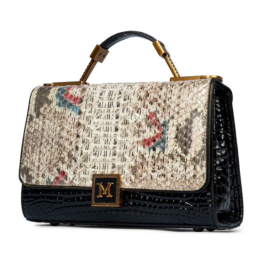 elegant croc texture floral print handbag