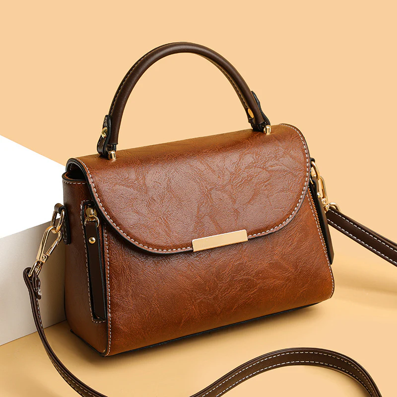 elegant brown leather shoulder handbag for women